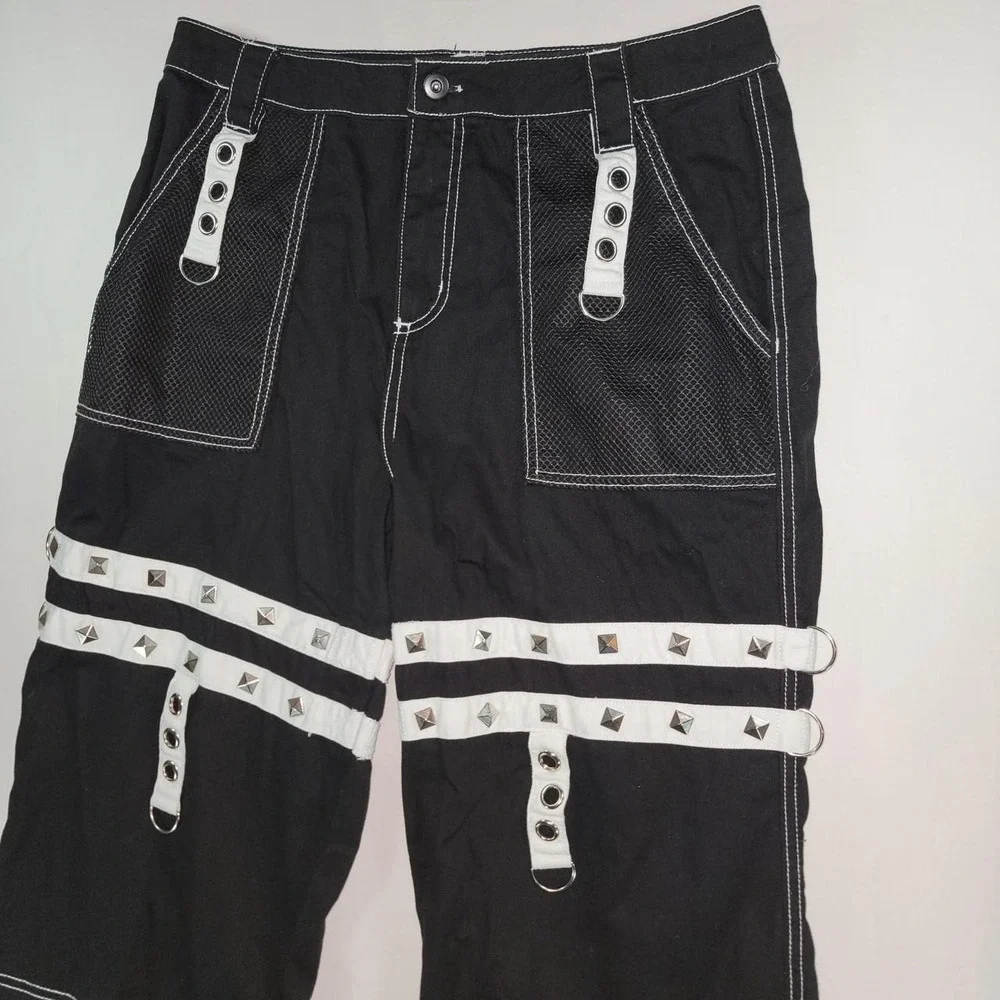 Hot Topic Black White Studded Cargo Pants Mall Goth Punk Wide Leg Size 11